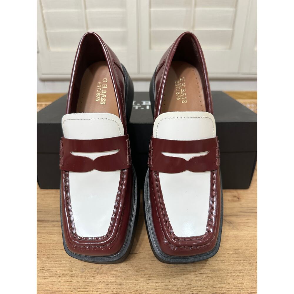 G.H.BASS & CO. Bowery Square Toe Penny Loafers Wine Combo Leather Size 5.5 NIB - Picture 5 of 15